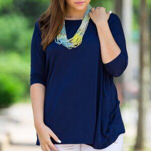 Piko Envi Free Fashion Blue Shirt 3/4 Sleeve Casual Top Med Md